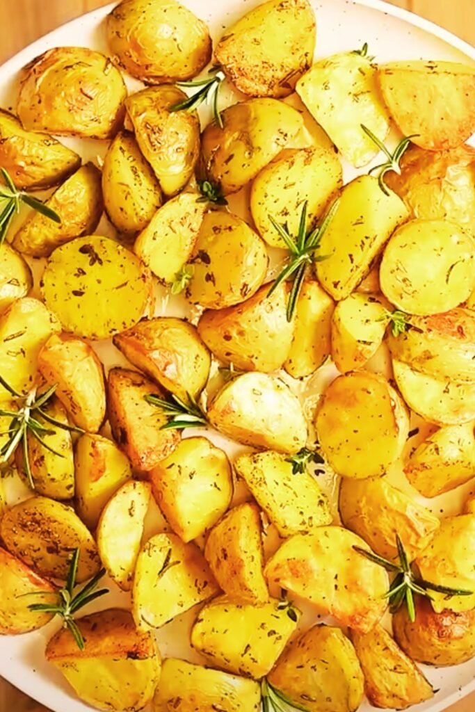 Golden brown potatoes with glossy caramelized glaze